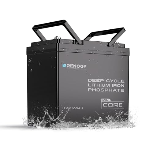 RENOGY REGO Lithium Battery Mini 12.8V 100AH LiFePO4 Battery, 100A BMS, Size 9.02 x 5.43 x 8.39,...