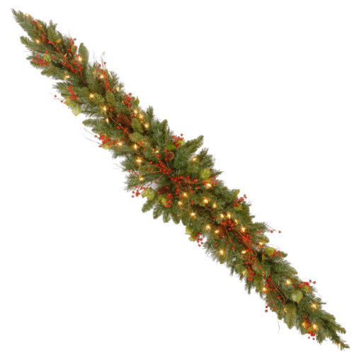 National Tree Company Pre-lit Artificial Christmas Mantel Swag | Flocked with Mixed Decorations and White Lights | Classical Collection - 72 Inch