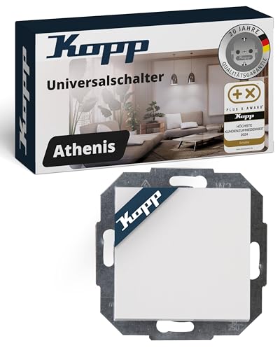Kopp ATHENIS Universalschalter in Rein-Weiß - Lichtschalter-Unterputz mit 10AX Schaltvermögen - Hochwertiger IP20 Schalter ohne Rahmen - Moderner Wechselschalter-Unterputz 250V~