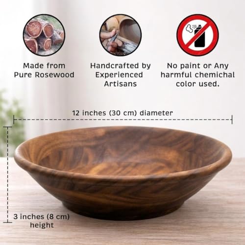 Image of Wooden Dough Mixing Bowl, 12 inches Diameter, Mixing Bowl, Fruit Bowl, Multipurpose for Serving, for Salad, Mixing Dough,
