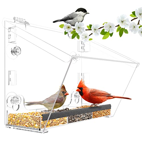 Ermete Window Bird Feeders with Strong Suction Cups, Clear Bird Feeder Window, Window Bird