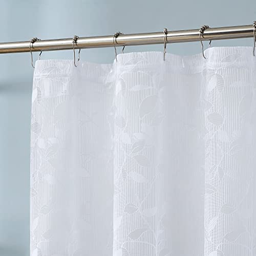 Asatex White Semi-Sheer Lace Shower Curtain. 72 X 72 Inches Romantic Floral Leaf Pattern Bath Curtain. Make Bathroom Feel More Bright And Spacious. Gra 72” X 72” White #TOP2