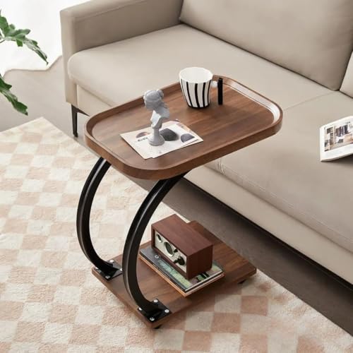 Image of Side Table Stands Couch Side, Swivel TV Tray Table, C-Shaped End Table, Small Center Table for Home Office for Bedroom, Living Room | Closet with Dustproof Door (Double-C Table-YZ)