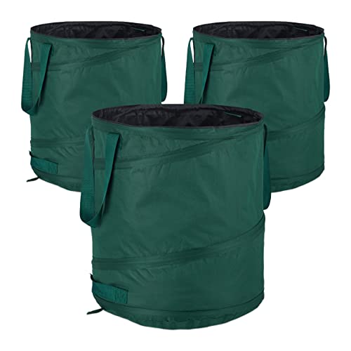 Relaxdays Laubsack selbstaufstellend, 3er Set, 60 L, Pop Up Gartensack mit 3 Griffen, UV-beständig, wasserdicht, grün, 1 Stück