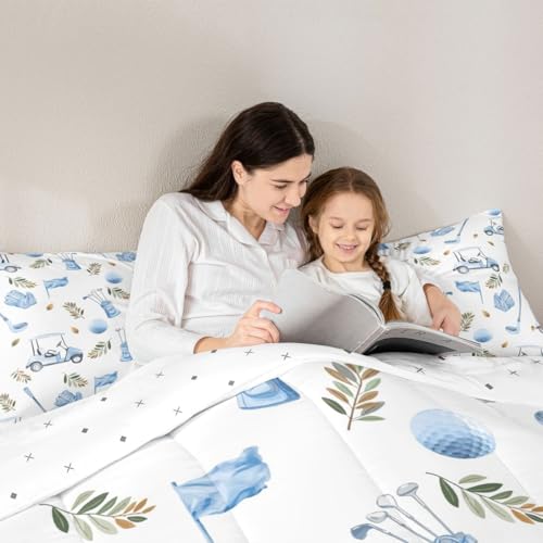 Image of Feelyou Golf Comforter Set King Size Leaves Bedding Set for Kids Boys Girls Sports Golfing Theme Duvet Quilt Bedroom Decor Microfiber 3 Pcs with 2 Pillow Cases