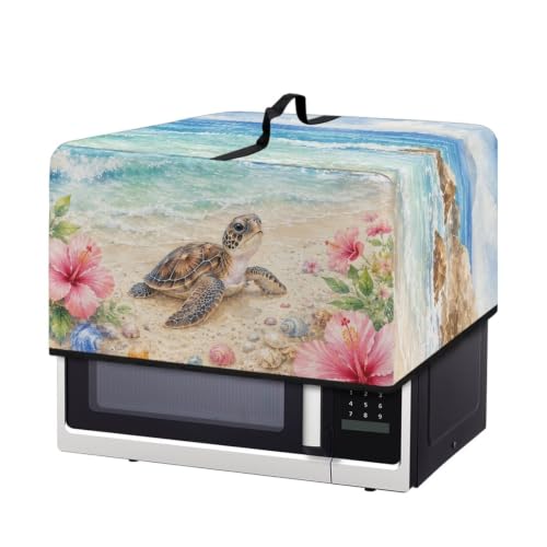 Image of Microwave Oven Cover, Air Fryer Toaster Oven Dust Cover Protective Dust-Proof Countertop Appliance Protector, S, 18.25 x 14.5 x 11 Inches, Beach Sea Turtle Hibiscus Flower