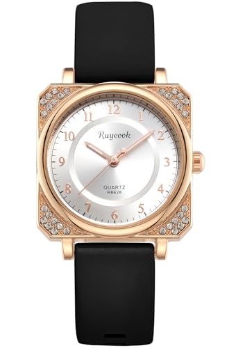 RUYEOOK Square Ladies Watch,Crystal Rhinestone,Waterproof Silicone Band Analog Quartz Wrist Watches for Nurse Female Women's (R8628 White Black)