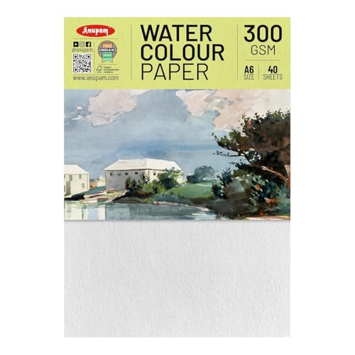 Image of Anupam Professional Watercolour Paper | A6 (15X10CM) 300 GSM Cold Pressed Paper |Acid-Free 40 Sheets | Ideal for Artist, Professional Drawing, Painting Dry & Wet, Fine Art, School, Students