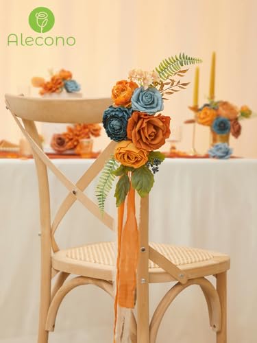 Alecono Artificial Flowers, Orange Fake Flowers for Fall Wedding Bouquets, Wedding Cake Flowers for Table Centerpieces Birthday Party Home Autumn Decor - Image 3