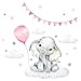 Little Deco DL539-53 Sticker mural autocollant pour chambre d'enfant Motif éléphant avec ballon et étoiles Safari Boho