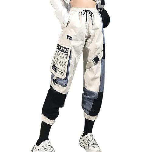 MEINVQIAOTI Cargo Pants Women Street Hip-hop Loose Multi-Pocket Stitching Streamers Pants for Teen Girls(Blue,2XL)