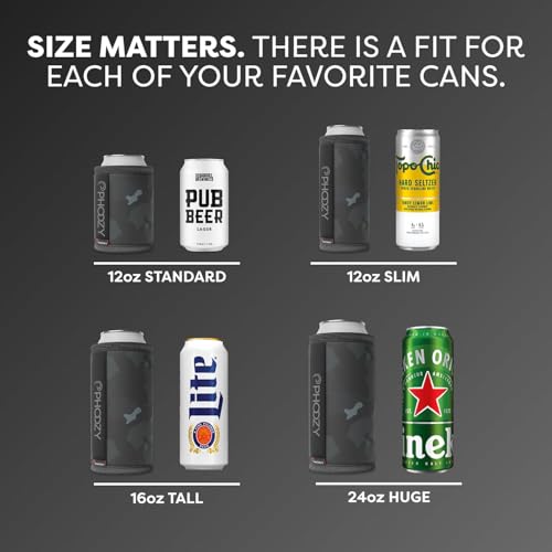 Image of PHOOZY Insulated Can Cooler for 12 oz Cans - Patented Drink Sleeve with NASA-Inspired Technology - Keeps Beer, Soda & Sparkling Water Cold Longer - Lightweight Outdoor Can Holder - Black Camo
