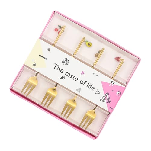 BRIGHTFUFU 4Pcs Chic Stainless Steel Fruit Pendant Forks Decorative Dessert Forks for Parties Mirror Polished Finish Compact Design for Appetizers and Cakes