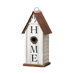 Glitzhome 1475 h distressed bird house solid wood home inspiration decorative pet cottage hanging outdoor garden birdhousewashed white  urban country home decor