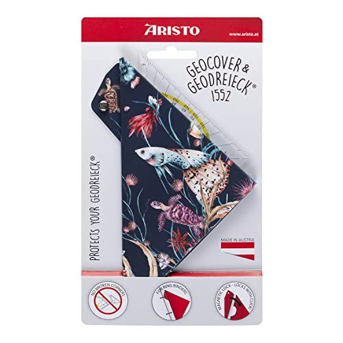 Aristo AR18002B Geodreieck AR1552 mit passender Geocover Schutzhülle marine life (Dreieck Hypotenuse 16 cm, Tuschenoppen und Facetten, Hülle mit Lochung zum Abheften) mehrfarbig & transparent