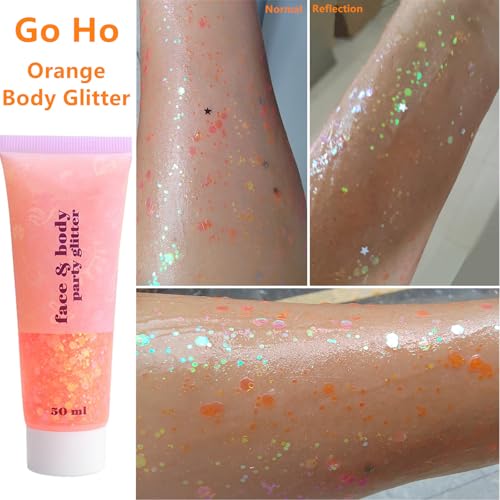 image for Go Ho Orange Face Body Glitter,Sparkle Orange Face Paint Glitter Makeu