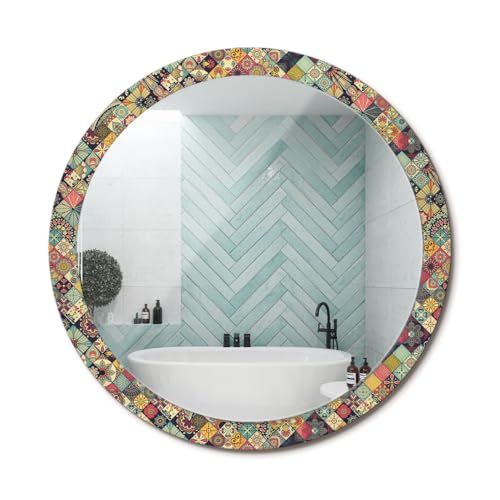 Miroir rond raffiné et moderne au cadre en verre imprimé haut de gamme - 2