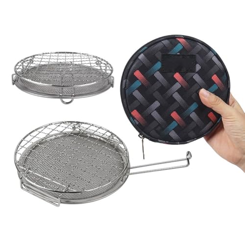 Homeponnew Rôtissoire de camping en acier inoxydable pour mini rôtissoire – Filets de barbecue séparés supérieurs et inférieurs résistants à la chaleur, support de barbecue portable pour pique-nique
