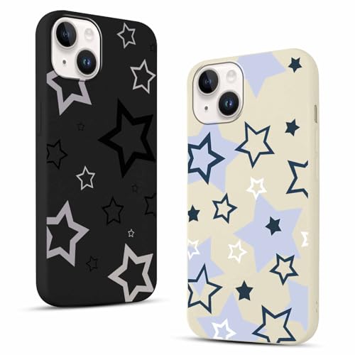Yirlbey 2 Piezas Funda para iPhone 14 / iPhone 13 6,1 Pulgadas Estrella Dibujos Carcasa de Movil Diseño Aesthetic Linda, Capa Silicone Suave Antigolpes Ultra Fina para Mujer Case