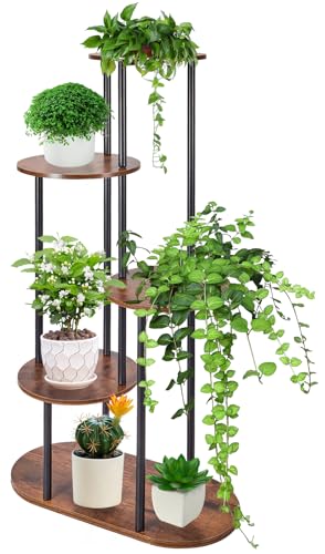 Gedlex Runder Pflanzenständer Mehrstöckig, 5 Etagen Pflanzenregal Indoor, Blumenständer Holz Balkon, Plant Stand 86cm Geeignet für Wohnzimmer, Schlafzimmer, Arbeitszimmer, Terrasse