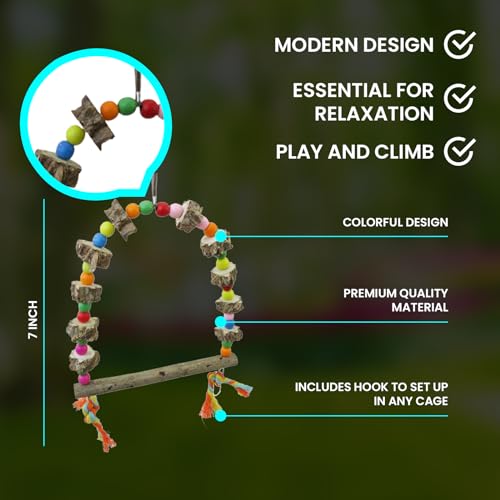 Image of Bird Toys Parakeet Toys 2 Pack - Bird Chew Toy + Bird Swing - Tomato Shaped Foraging Toy for Conures, Parrots, Cockatiels - Small and Medium Birds