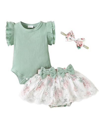 Image of Mioglrie Preemie Clothes Girl Newborn Girl Outfits Infant Baby Girl Clothes Summer Romper Dress Shorts Set