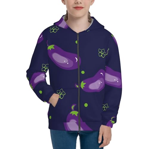 Eggplant Kid Hoodies Boys Zip Up Sweatshirts Girls Pullover with Pocket3
