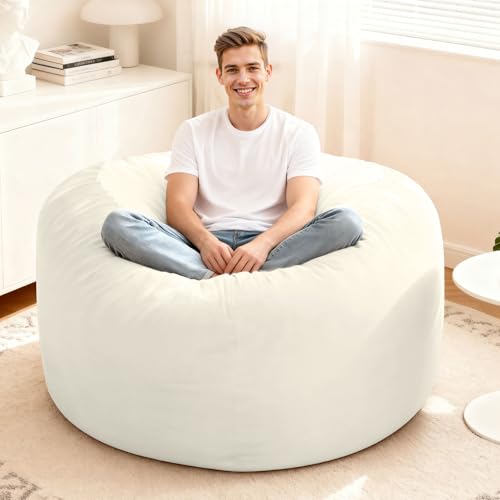 Image of HABUTWAY Bean Bag Chair: Giant 4' Memory Foam Furniture Bean Bag Chairs for Adults with Microfiber Cover 4Ft (Beige)