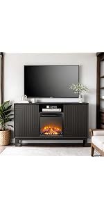Black 70 Inch TV Stand, Wood Storage Cabinet, Modern Media Center for Living Room, Bedroom