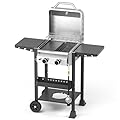 Electactic Propane Gas BBQ Grill 2-Burner Barbecue Grills with Cast Iron Frying Pan and Grates Combo, 16000 BTU Output Stainless Steel Grill for Outdoor Cooking, Patio, Backyard Party