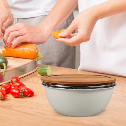Set de colador y bowl de acero inoxidable con tapa de madera miniatura 7