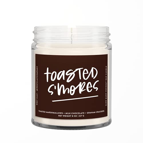 Toasted S mores Candle | West Clay Company | Chocolate Marshmallow Scented Soy Coconut Wax Nontoxic Candle | Festive Fall Bonfire Decor | Made in The USA
