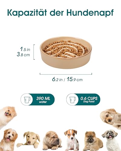 vancasso Hundenapf, 390ml Hundenapf aus Keramik, Anti Schling Napf Hund für Kleine Hunde Geeignet, Futternapf Hund Rutschfestem Design, Braun