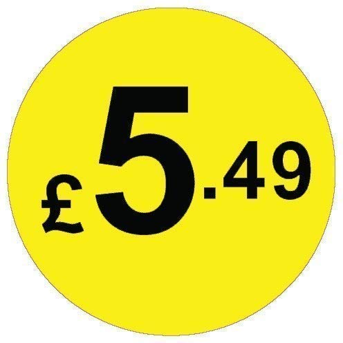 from 99p to £10 - Pack of 200 Black & Yellow 20mm Price Stickers/Sticky Labels - 40 Different Prices to Choose from (Black & Yellow £5.49)