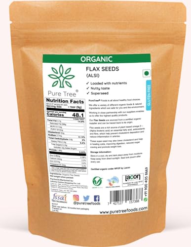 Image of Pure Tree Certified Organic Alsi Seeds | 400 g | Flax Seeds | Aviselu Seeds Linseed | Plant Based Omega 3 | For Salads, Smoothies Healthy Snacks, Granola