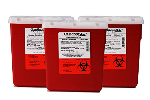 Oakridge Products 2.2 Quart Size Needle Disposal Container | Personal use Size | Rotary lid- (3 Pack)