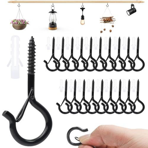 20 PCS Screw in Hooks, Screw Hooks Outdoor, Garden Hooks, Ceiling Hooks for Hanging Plants, Q-Hanger Screw Hooks Outdoor with Safety Buckle, Screw in Hooks for Wood, Hooks for Hanging, Cup Hooks