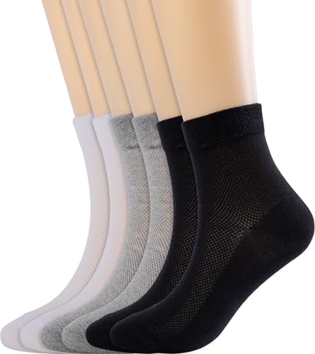 Image of Women Ankle Thin Socks 6 Pairs Size 5-8 9-11, Mesh Breathable Crew Sock White Black Gray Beige