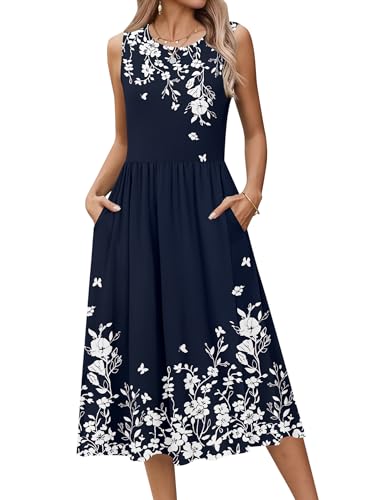 Image of Zeagoo Women's Summer Tank Midi Dress with Pockets Floral Sleeveless A-Line Casual Loose T-Shirt Dresses Beach Sundress 2026
