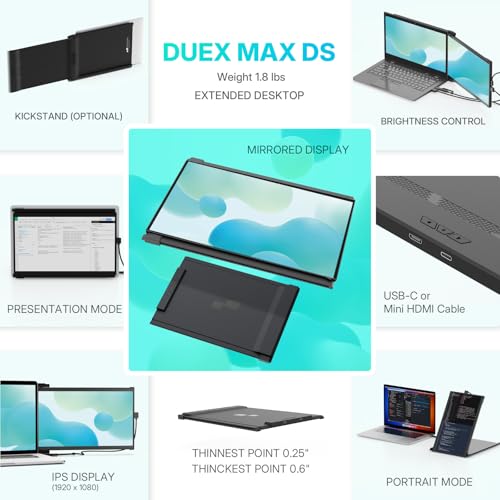 Image of Portable Monitor - [2026 Upgrade] Mobile Pixels Duex Max DS 14.1'' Laptop Screen Extender, USB C /HDMI Plug and Play, 1080P Monitor for 14''-17 '' Laptops, Compatible with Mac /Windows /Android /Switch
