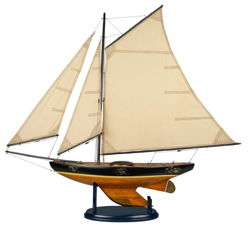 SAILINGSTORY Wooden Sailboat Decor Bermuda Sloop Model Ship Black Natural