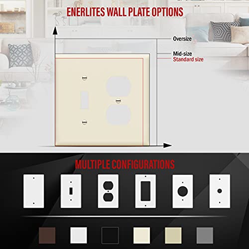 Image of ENERLITES Combination Toggle Light Switch /Duplex Receptacle Outlet Wall Plate, Mid-Size 2-Gang 4.88 inch x 4.92 inch, Polycarbonate Thermoplastic, 881121M-LA, Light Almond