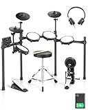 Ktaxon Electronic Drum Set with 3 Smart Coaching, Dual Zone Triggering, Type-C Charging, USB MIDI, Intuitive Panel, Low-noise Pedal, Headphones, Sticks and Velcro, Electric Drum Set for Adults(Full)