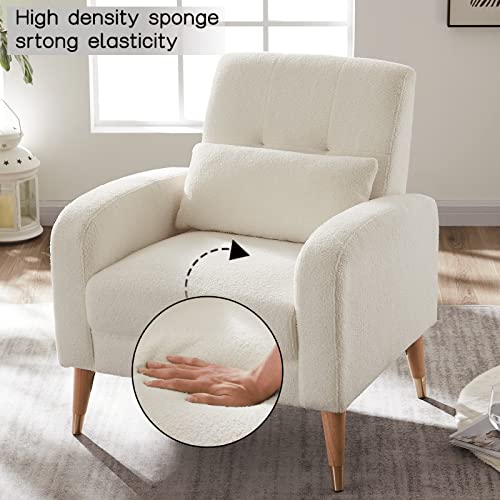 Hison Mid-Century Modern Accent Chair For Living Room Cozy Armchair Reading Gaming Lounge Chair With Solid Wood Legs For Bedroom Office White（1Pcs） #TOP4