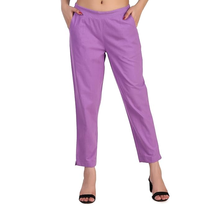 Image of Aarav Fabric Women's 100% Cotton Casual Pant | Ankle Length Regular fit Cotton Trouser | Straight Fit Formal Pants for Kurti, Office, Casual and Daily Outdoor Lifestyle