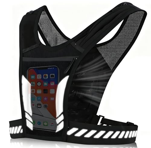 Colete Refletivo Esportivo com Suporte para Celular e Hidratação, Colete de Corrida Ajustável para Treino, Ciclismo e Caminhada, Pochete Esportiva para Rua e Trilha