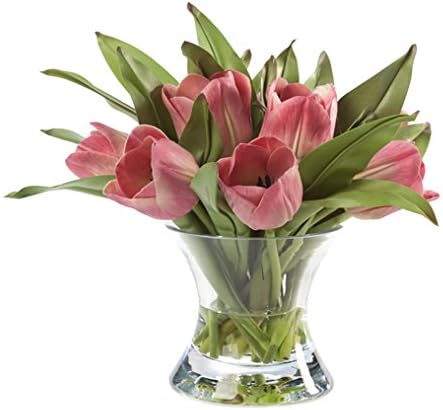 Petals - Silk Tulip Nosegay Arrangement - Handcrafted - Amazingly Lifelike - 11 x 13 Inches (Pink)