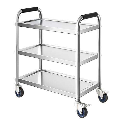 BREZO Kitchen Cart, Movable Dining Cart, Stainless Steel Cart, Kitchen Food Prep Work Table, for Laboratory, Hospital, Dental, Restaurant Hotel, Holds 300 Lbs (Color : 3 Layer, Size : L 31.4