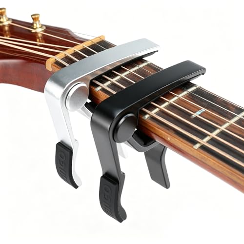 Image of WINGO 6 String Single-handed Guitar Capo For Acoustic Electric Guitar - 2 Pack of Black and Silver