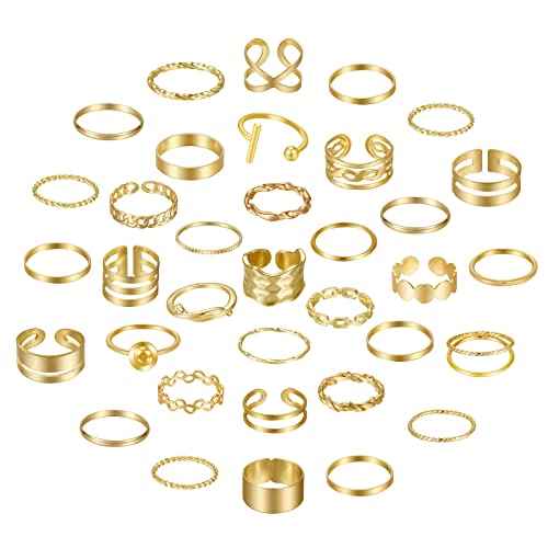 Yonikyu 35 Pcs Gold Knuckle Rings For Women Set, Boho Stackable Ring For Women Girls, Hollow Carved Midi Stacking Gold Rings Pack #TOP4